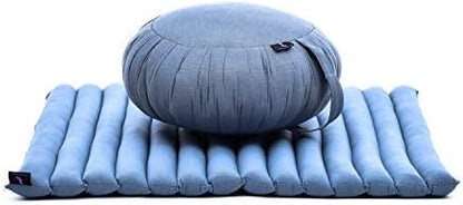 Leewadee Meditation Cushion Set – 1 Round Zafu Meditation Pillow and 1 Square Roll-Up Zabuton Meditation Mat, Pillows Bundle Filled with Kapok