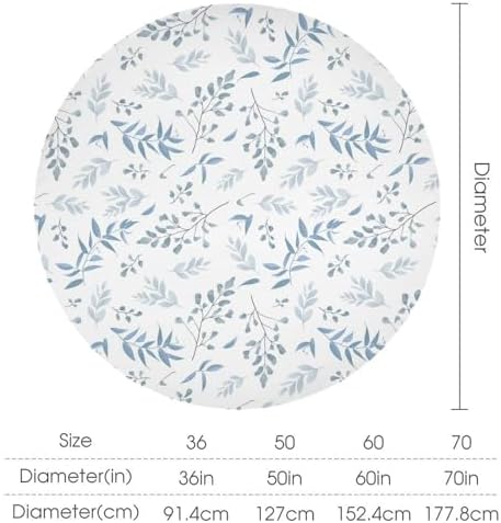 Blue Leaves Tablecloth, Summer Light Blue White Grey Leaves Fern Forest Herbs Plants Print Table Cloth for Indoor Outdoor Dining Table Party Picnic Decor, 36x36in