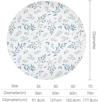 Blue Leaves Tablecloth, Summer Light Blue White Grey Leaves Fern Forest Herbs Plants Print Table Cloth for Indoor Outdoor Dining Table Party Picnic Decor, 36x36in