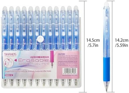 12Pcs Retractable Erasable Gel Pens Clicker,Fine Point 0.7mm Smooth Writing Pens,For Writing Journaling Taking Notes School Office Home. (12Blue)