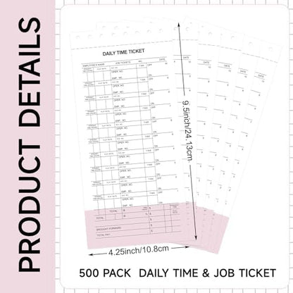 AmazingSpark 500 Pack Daily Time and Job Ticket 12 Flag Mechanics Time Sheets Cards for Employees Weekly Format Repair Shop Office Business, 4 1/4" x 9 1/2"