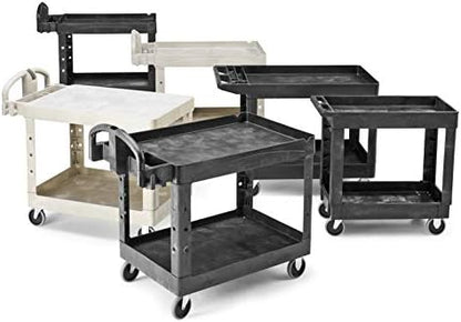 Rubbermaid Commercial Products 2-Shelf Utility/Service Cart Medium Flat Shelves Storage Handle 500 lbs. Capacity for Warehouse/Garage/Cleaning/Manufacturing