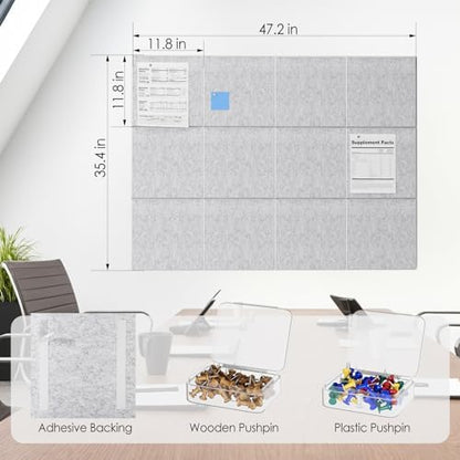 MaxGear Felt Bulletin Board 48" x 36", Light Gray Felt Wall Tile Wall Decor
