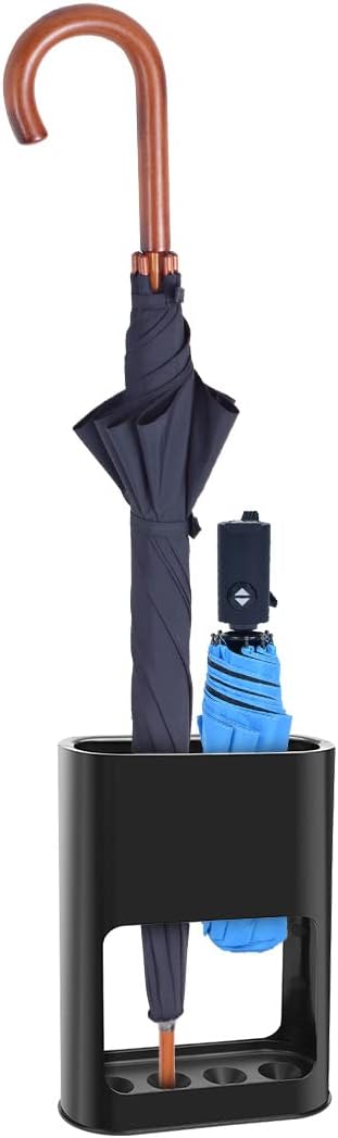 Umbrella Rack with Removable Drip Tray, Umbrella Holder Stand for Entryway, Freestanding Organizer for Umbrella Cane Walking Stick, Stored 4 Umbrellas, Ideal for Home Office Decor, Black