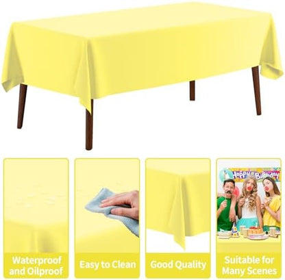 CXPSINC 54 Inch X 100 Feet Plastic Table Cover Roll Disposable Tablecloth with Slide Cutter for All Type/Shape Tables | Party, Banquet, Birthdays, Weddings(Light Yellow, 100 Feet)