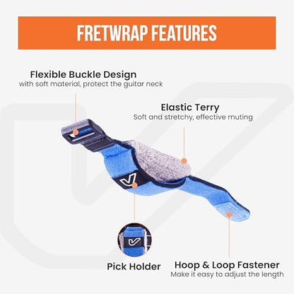 Gruv Gear Fret Wrap & Guitar Mute, Fretwrap for Acoustic, Electric & Bass | String Dampener Recording, Tapping & Practice Accessory (3 Pack, Large Blue, Fits 6 String Bass, 8 String Guitar)