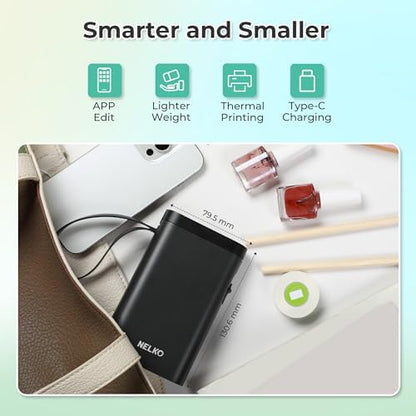 Nelko P21 Label Maker Machine with Tape, Bluetooth Label Printer, Black