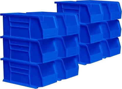 Akro-Mils 30230 AkroBins Plastic Storage Bins, Space-Saving Stackable Bins for Garage, Pantry, Craft Organization, 10.5 "L x 5.5 "W x 5"H, Blue, 12-Pack
