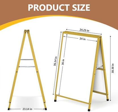 Golden A Frame Sign, Heavy Duty Slide-in A Frame Sign Holder, Double-Side 24x 36 Inch Sandwich Board for Office, Wedding, Business, Party Poster, Frame only