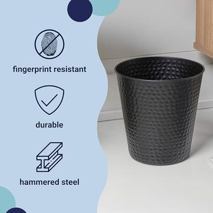 happimess Axel 2 Gal Hammered Steel Waste Bin 10", Matte Black