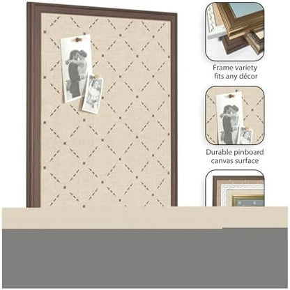 Kate and Laurel Framed Fabric Pinboard 18 x 42, Green Lattice Pattern Printed Linen Classic Bulletin Board for Use as a Vision Board or Wall Organization, Florence Gold Frame