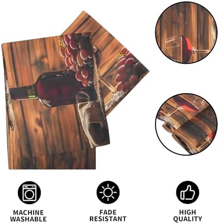 ALAZA Double-Sided Red Wine Glass and Grape in Basket in Wooden Table Runner 18x72 Inches Long,Table Cloth Runner for Wedding Birthday Party Kitchen Dining Home Everyday Decor