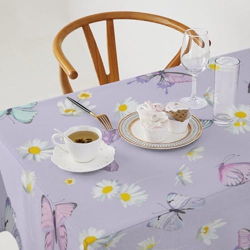 Butterfly Tablecloth, Watercolor Daisy Flowers Rustic Spring Summer Floral Butterfly Table Cover for Indoor Outdoor Patio Party Picnic Wedding Home Kitchen Dinner Table Decor 60x90in