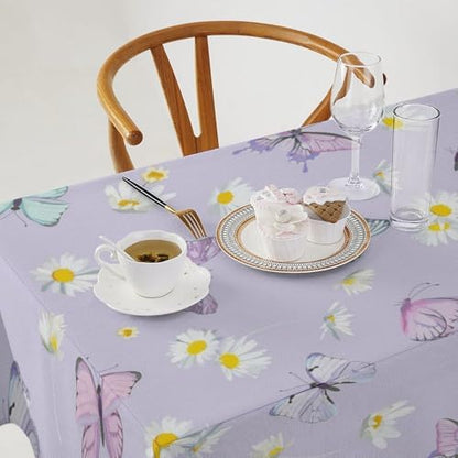 Butterfly Tablecloth, Watercolor Daisy Flowers Rustic Spring Summer Floral Butterfly Table Cover for Indoor Outdoor Patio Party Picnic Wedding Home Kitchen Dinner Table Decor 60x110in