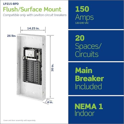 Leviton 20 Space, 20 Circuit Indoor Load Center with 150 Amp Main Circuit Breaker, LP215-BPD