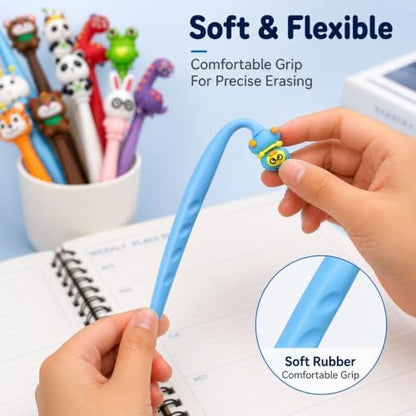 50 PCS Animal Pencil Top Erasers, Cute Kawaii Animal Eraser Toppers, Soft Rubber Pencil Cap Erasers, Assorted Cartoon Animal Designs for Writing, Drawing, Office, School, Planner, Journal Supplies