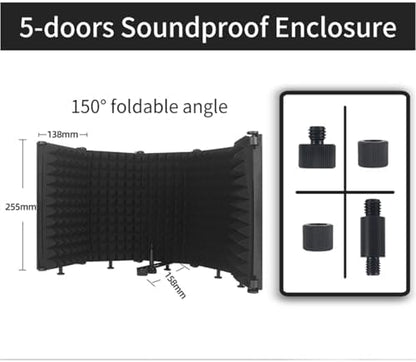 Foldable Sound proof Plate Desktop Vocal Absorbing Plate 3 Panel 5 Panel Combination Isolation Booth for Podcast Singing Studio Recording (5 panel)