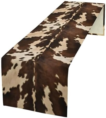 Cow Print Table Runner, Brown Cowhide Western Style Runner Country Farmhouse Cottage Patten Decoration for Home Kitchen Dining,13x36 Inch