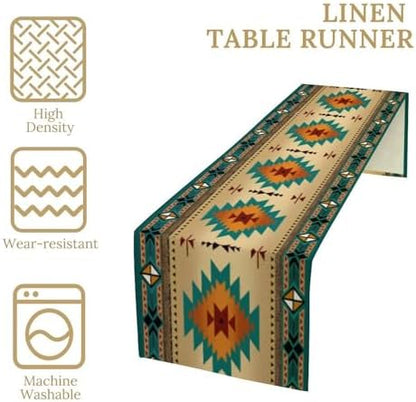 Aztec Southwest Table Runner, Ethnic Style Design Geometric Triditional Kitchen Table Runners Table Setting Decor for Garden Farmhouse Wedding Party Holiday Dinner Home, 13x108 Inch