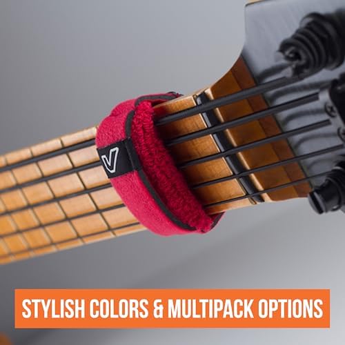 Gruv Gear Fret Wrap & Guitar Mute, Fretwrap for Acoustic, Electric & Bass | String Dampener Recording, Tapping & Practice Accessory (3 Pack, Medium Red, Fits 5 String Bass, 7 String Guitar)