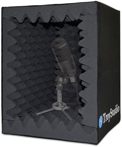 TroyStudio Portable Vocal Booth, Large Foldable Microphone Isolation Shield, Music Recording Studio Sound Echo Absorbing Box, Desk & Stand Use Reflection Filter with Thickened Dense Acoustic Foam