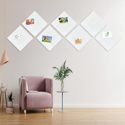 6 Packs White Cork Board Felt Board Tiles, Bulletin Board 12"X12" with 30 Push Pins, Felt Board for Home Kitchen Office Decor, Self-Adhesive Corkboard Tiles for Walls School Message Display Board