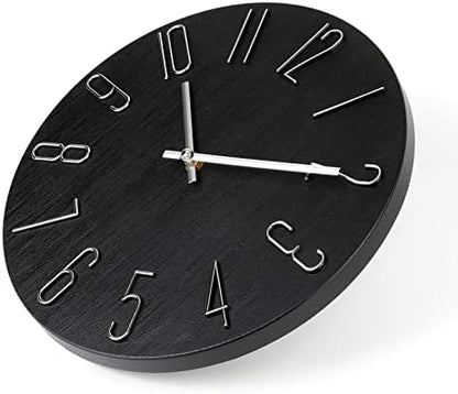 jomparis Black Wall Clock Modern Style Plastic Wooden Wall Clocks Decor 12 Inch Silent Non-Ticking for Office Home Bedroom