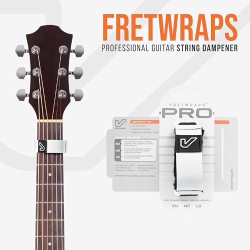Gruv Gear Fret Wrap & Guitar Mute Pro, Fretwrap for Acoustic, Electric & Bass | String Dampener Recording, Tapping & Practice Accessory (1 Pack, Medium White, Fits 5 String Bass, 7 String Guitar)