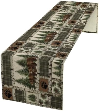 Rustic Cabin Moose Deer Bear Table Runner, Retro Bear Cottage Country Style Cabin Farmhouse Dinner Runner for Home Kitchen Dining Table Decoration 13x36inch