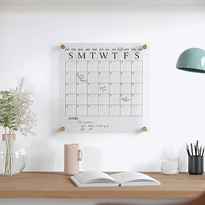 Martha Stewart Grayson 14" Acrylic Dry Erase Wall Calendar, Clear/Black
