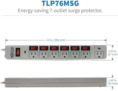 Tripp Lite 7-Outlet Surge Protector Power Strip with 6 Individually Controlled Switches, 6 Foot / 1.83M Cord, Lifetime Limited Warranty & $25,000 Insurance (TLP76MSG)