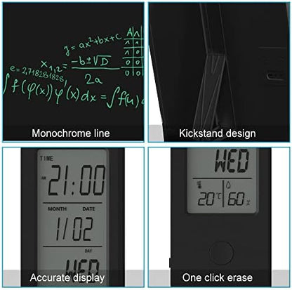 Electronic Calendar with Notepad Digital Clock Date Display Desktop Calendar Rechargeable 9.5inch Writing Board for Office Business Home Decor(Black)