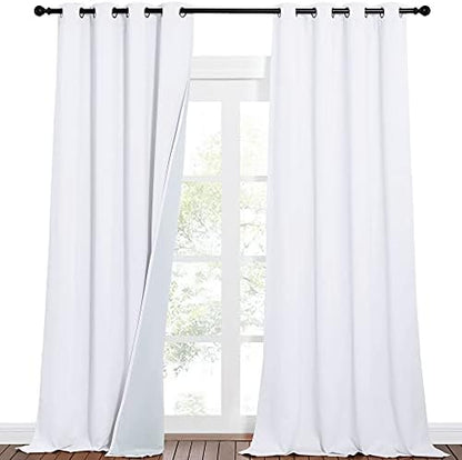 NICETOWN Full Shading Curtains for Windows, Super Heavy-Duty Noise Absorb Lined Blackout Curtains for Bedroom, Privacy Assured Window Treatment for Hotel (White, Pack of 2, 52 inches W x 90 inches L)