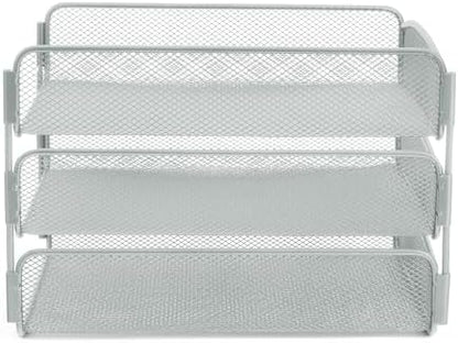 Safco Onyx Desktop Organizer, 3-Tier Paper Tray, Durable Steel Mesh Construction,Silver
