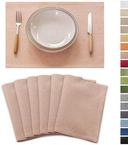 Demetex Pink Placemats Set of 6 Heat Resistant Linen Place Mats Washable Cloth Plate Mats for Dining Party Banquet Table Decorations, 13 x 19 inch, Pink