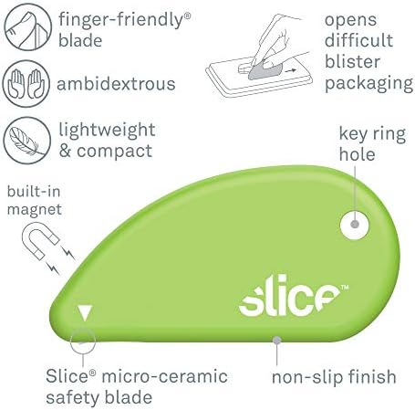Slice Micro Safety Cutter | Safe Ceramic Box Cutter Lasting 11x Longer than Metal | Keychain Box Opener | 4 Pack | Green
