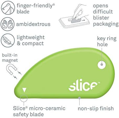 Slice Micro Safety Cutter | Safe Ceramic Box Cutter Lasting 11x Longer than Metal | Keychain Box Opener | 4 Pack | Green