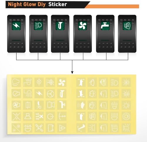 Nilight 6 Gang Rocker Switch Panel SPST On Off 5PIN Electrical Toggle Green