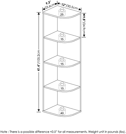 Furinno Pasir 4-Tier Corner Open Shelf Bookcase, White