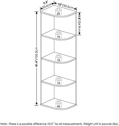 Furinno Pasir 4-Tier Corner Open Shelf Bookcase, White