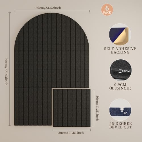 JBER Large Arched Felt Bulletin Board 36" x 24", 6 Pack, Black