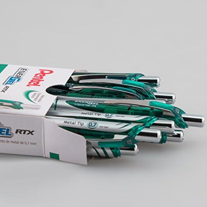 Pentel EnerGel RTX Liquid Gel Ink Pen, (0.7mm), Metal Tip, Green Ink, Box of 12 (BL77-D)