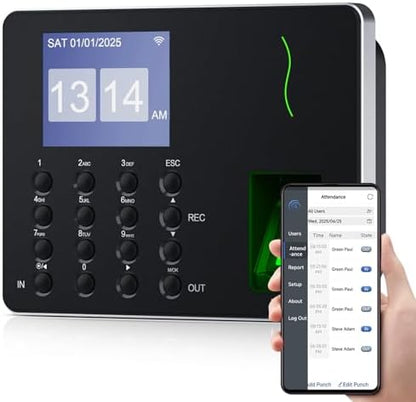 NGTeco APP Time Clock for Small Business, Fingerprint & PIN, Auto Report
