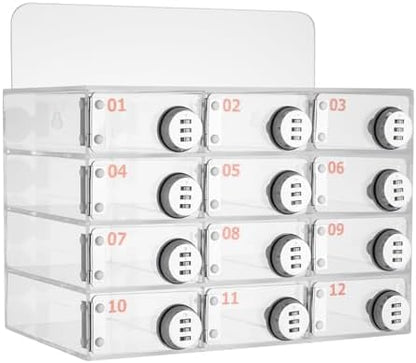 Cell Phone Locker Box,12 Slots Cell Phone Storage Locker, Clear Acrylic Storage Cabinet Wall Mounted for School Factory Office