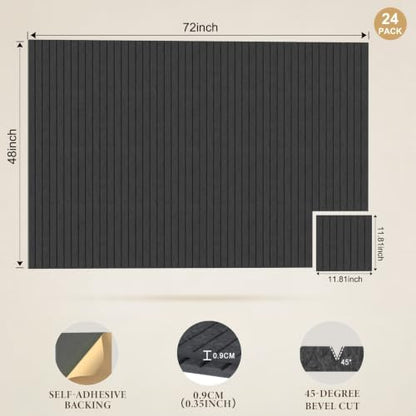 JBER Large Cork Board Alternative 72" x 48" - 24 Pack Self-Adhesive Felt Bulletin Board Tiles, Pin Board Vision Board for Walls, Office & Home Decor (Black)