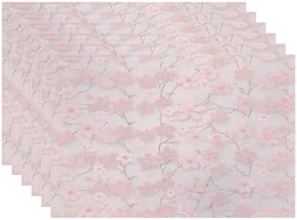 Batmerry Seamless Pink Cherry Blossoms Linen Placemats Set of 6, Vintage Floral On Light Pink Washable Table Mats for Kitchen Table Thickened Heat Insulation Dining Set Indoor Outdoor 12X18 in