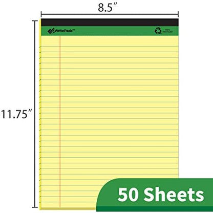 KAISA Premium Legal Pads Writing Pads Notepads With Rigid Chipboard Back Support, 8.5x11 inch Wide Ruled, Perforated 20lb Recycled Paper Pads 50sheets/Pad, Canary 12pad, KSU-6931