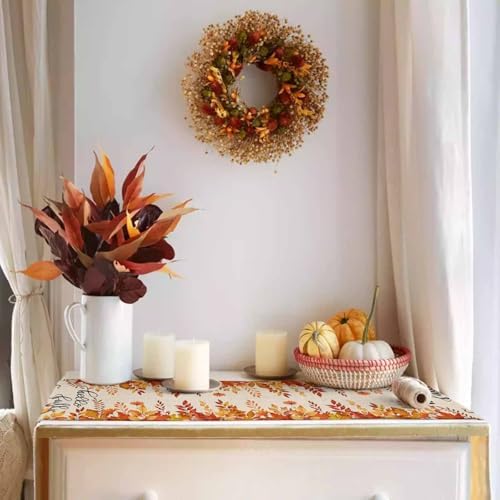 Fall Pumpkin Table Runner Dresser Scarf 13 x 90 Inch Harvest Orange Maple Leaves Table Runners Non-Slip Heat Resistant Kitchen Dining Table Decor for Autumn Thanksgiving Holidays Indoor Outdoor