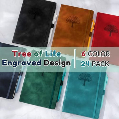 Qeeenar 24 Pack Leather Journals Bulk A5 Hardcover Notebooks, Multicolored