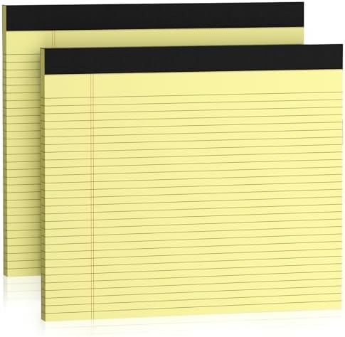 2 Pack Note Pads 11" x 9.5" Legal Pads College Ruled Notepad Micro Perforated Writing Pads Yellow Lined Paper 80GSM College Ruled Paper Pad of Paper 30 Sheets Notebook for School, To-Do Lists, Office